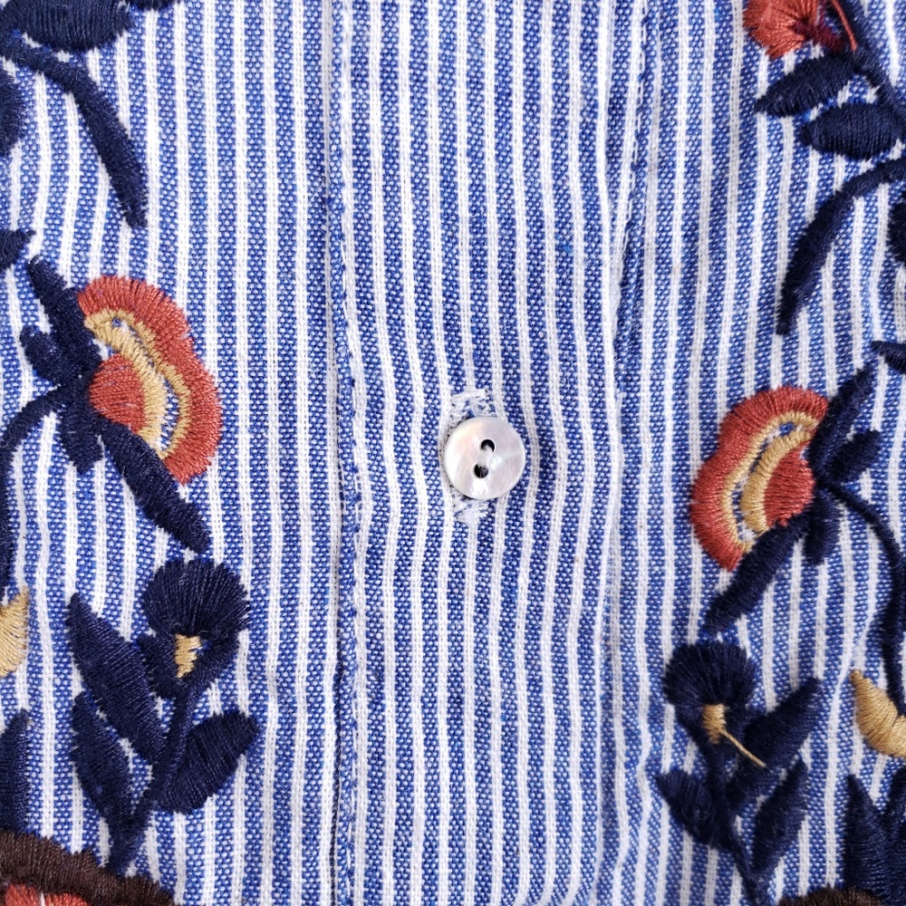 ZARA Striped Button Down Embroidered Ruffled Top - Picture 5 of 7